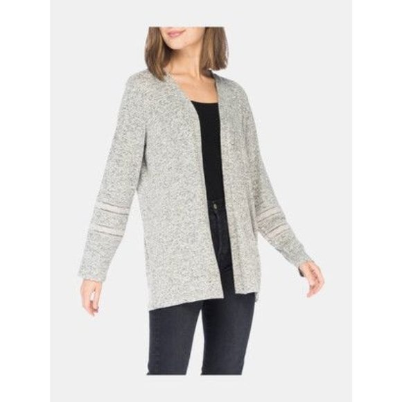 BOBEAU Suzy Lace Marled Open Cardigan in Grey - Small - Picture 2 of 4